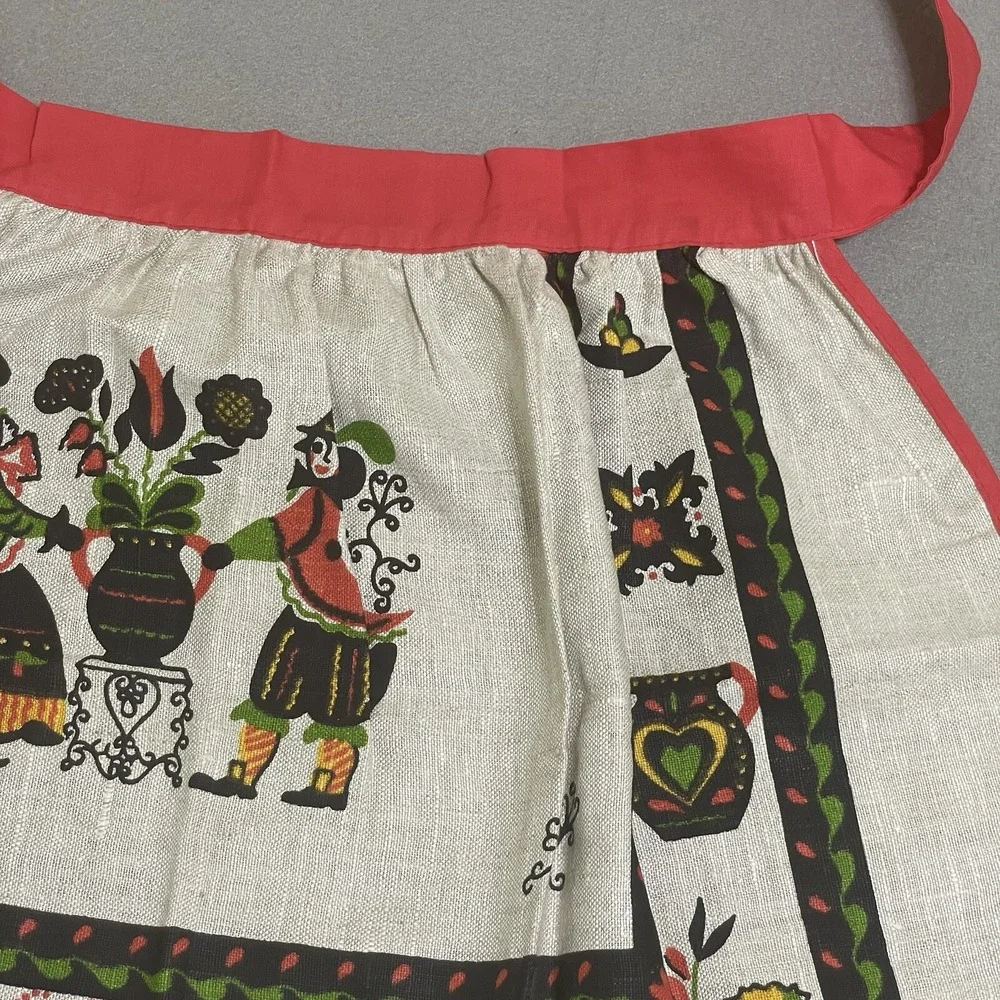 Vintage Apron Linen‎ Pennsylvania Dutch Folk Ceramics Kitchy Linen Cottagecore
